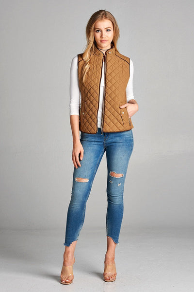 Vanessa Quentessa Plus Size Ladies 100% Polyester Quilted Padding Vest With Suede Piping Details (New Camel)