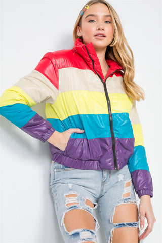Multi Color Block Zip-up Puffer Jacket