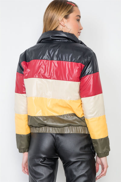 Multi Color Block Zip-up Puffer Jacket