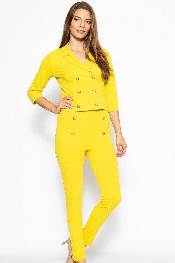 Dannica Danielle Polyester Blend 3/4 Sleeve Polyester Blend Double Breasted Classic Mustard Blazer Pant Suit Set