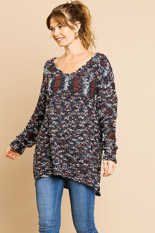 Kellie Kailani Polyester Blend Multi-Color V-neck Long Sleeve Pullover Sweater (Slate Mix)