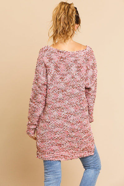 Kellie Kailani Polyester Blend Multi Color Long Sleeve V-neck Soft Knit Pullover (Pink Mix)
