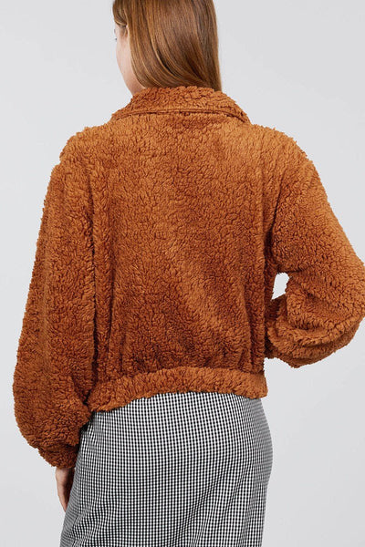 Dianna Deanna 100% Polyester Long Sleeve Pouch Pocket w/Collar Faux Fur Camel Jacket