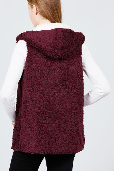 Larissa Marissa 100% Polyester Open Front Reversible Faux Fur Hoodie Vest (White/Burgundy)
