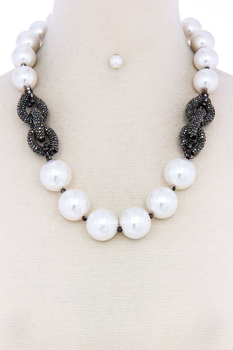 Chic Large Pearl Bead Necklace And Earring Set