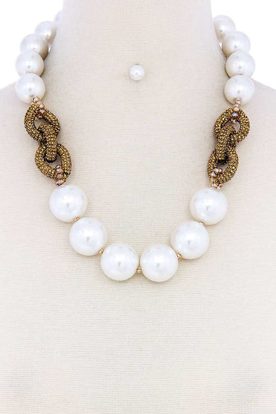 Chic Large Pearl Bead Necklace And Earring Set