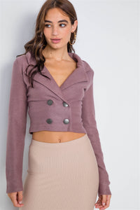 Dianna Deanna Polyester Blend Double Breasted High-Low Mauve Peacoat Crop Jacket