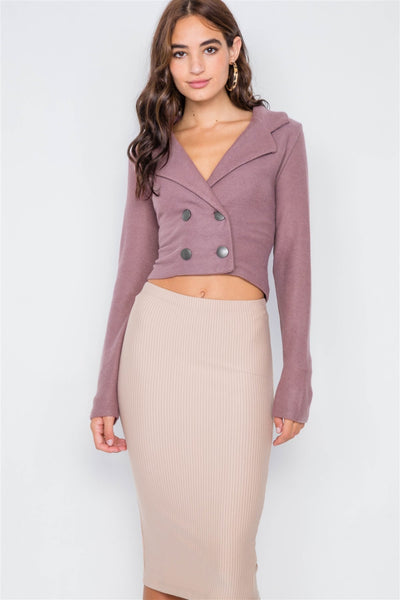 Dianna Deanna Polyester Blend Double Breasted High-Low Mauve Peacoat Crop Jacket