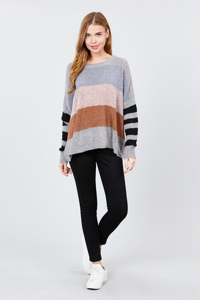 Laurah Tamarah Acrylic Blend Long Dolman Sleeve Multi-Color Sweater (Charcoal Grey)