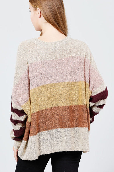 Laurah Tamarah Acrylic Blend Long Dolman Sleeve Round Neck Multi Color Sweater (Oatmeal)