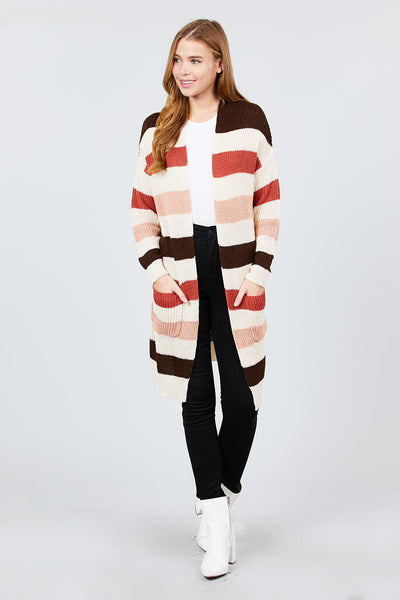 Clarissa Carissa 100% Acrylic Long Sleeve Color Block Rose/Mauve Cardigan Sweater Collection