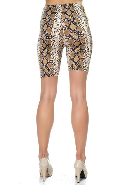 Samantha On Safari Polyester Blend #Bungle In Jungle Elastic Waistband Python Print Biker Shorts (Ivory/Brown)