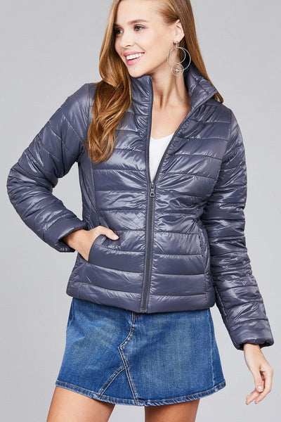 Larissa Marissa 100% Nylon Long Sleeve Quilted Dark Grey Padding Jacket