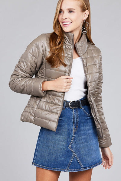 Larissa Marissa 100% Nylon Long Sleeve Quilted Padding Dark Khaki Jacket