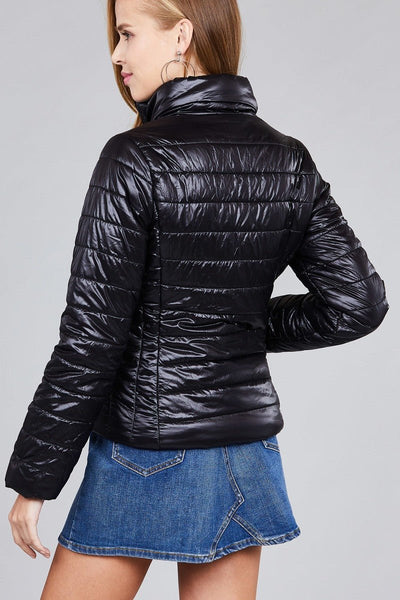 Larissa Marissa 100% Nylon Long Sleeve Quilted Padding Black Jacket