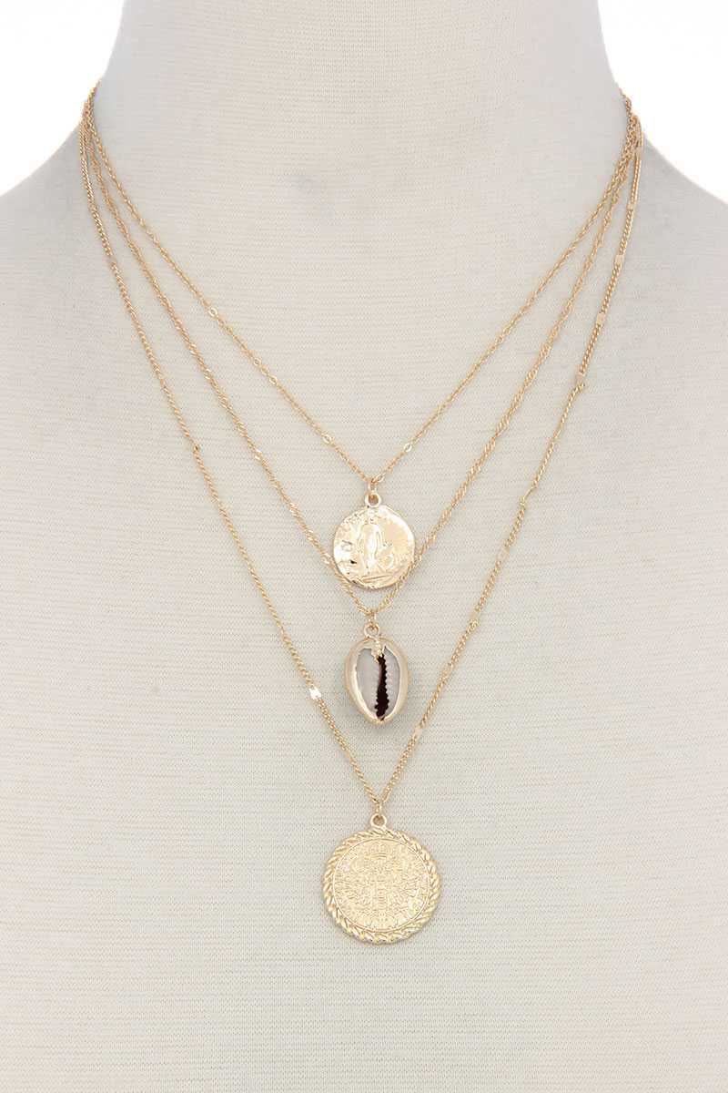 Seashell Coin Charm Layered Necklace