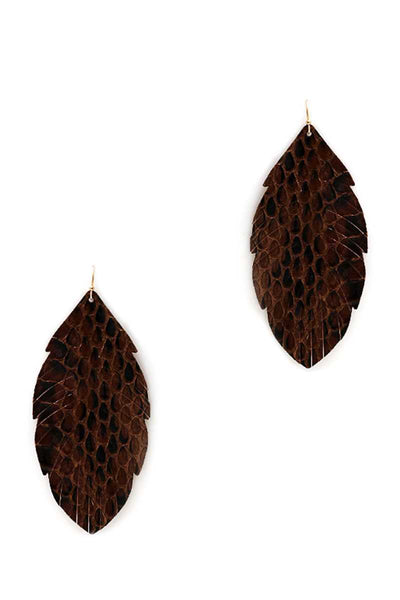 Trendy Genuine Leather Animal Skin Textured Leaf Drop Earring