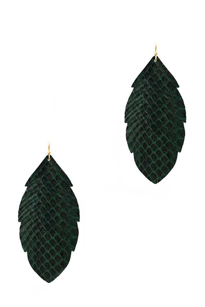 Trendy Genuine Leather Animal Skin Textured Leaf Drop Earring