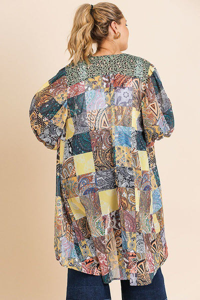 Plus Size Lovely Ladies 100% Polyester Sheer Animal Print Puff Sleeve Kimono (Olive Mix)