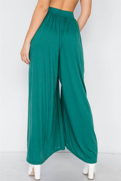 Our Best Rayon/Polyester Blend Elastic Waist Wide Flare Leg Relaxed Fit Hipster Pants (Forest Green)