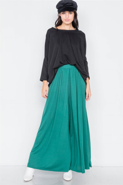Our Best Rayon/Polyester Blend Elastic Waist Wide Flare Leg Relaxed Fit Hipster Pants (Forest Green)