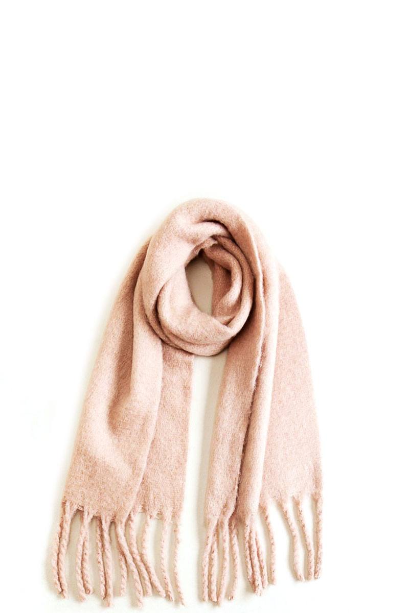 Forget Me Knot Solid Indi Pink Ivory Infinity Scarf With Chunky Fringe