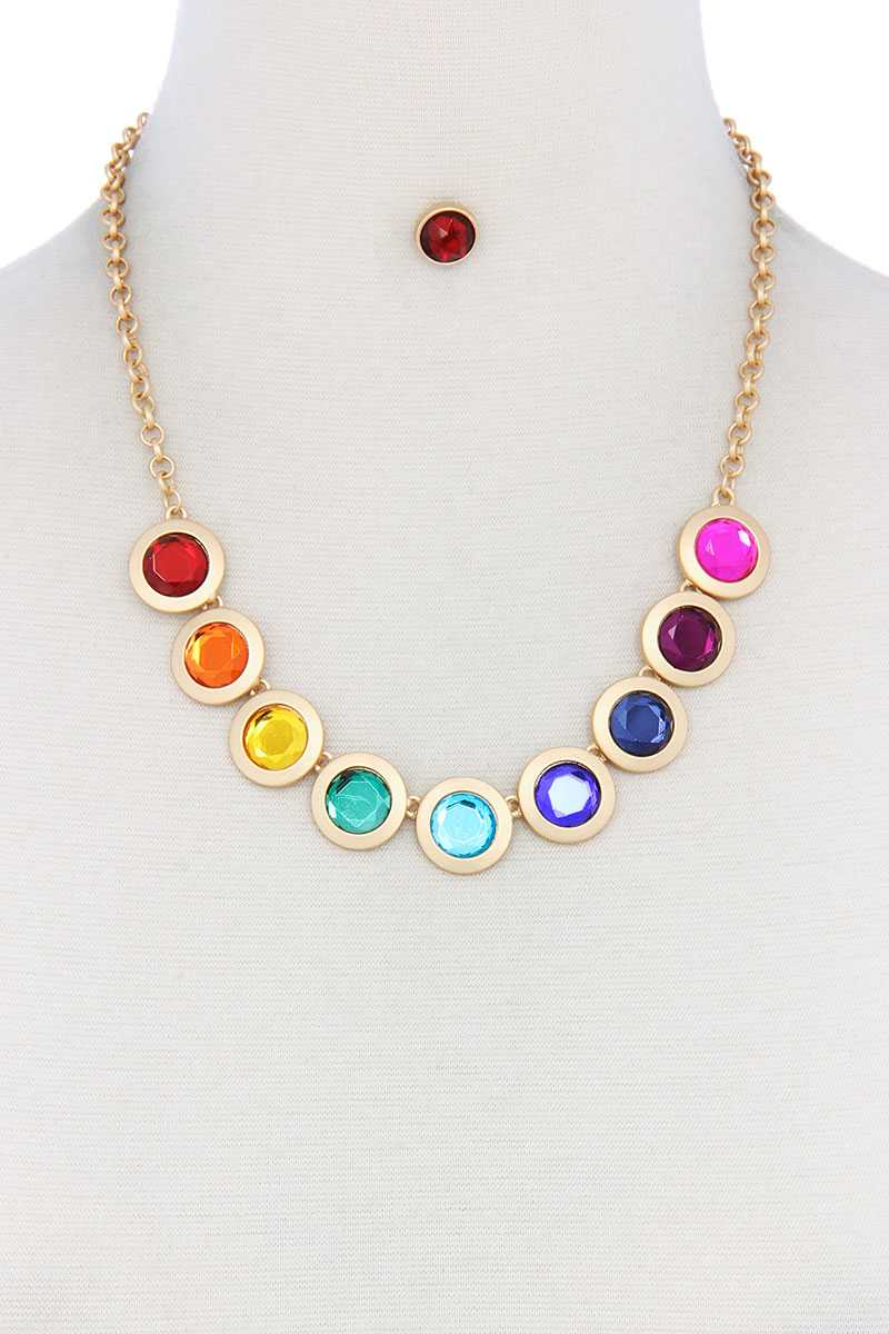 Julianna Jubilee Multi-Coloured Gemstone Circle Metal Necklace Set