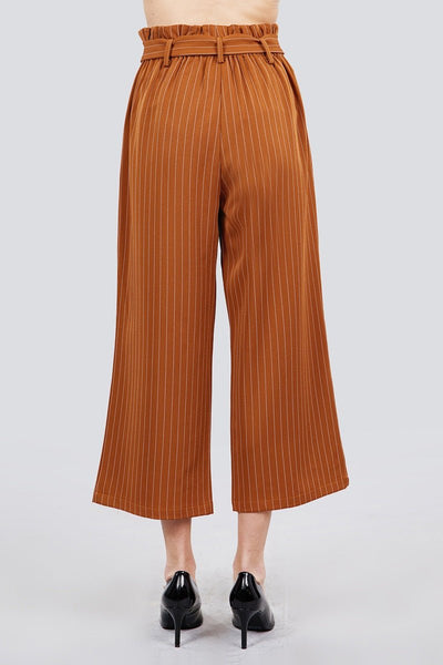 Pippa Paper Bag 100% Polyester Button Down Paperbag Cullote Stripe Pants (Camel)