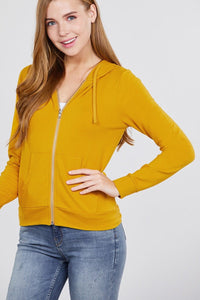 Dianna Deanna Cotton Blend Long Sleeve French Terry Honey Mustard Jacket w/Kangaroo Pocket