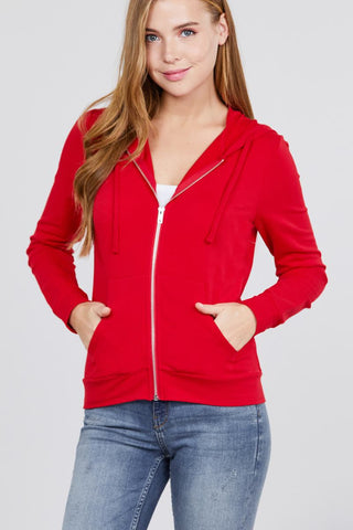 Dianna Deanna Cotton Blend Long Sleeve French Terry Red Jacket w/Kangaroo Pocket