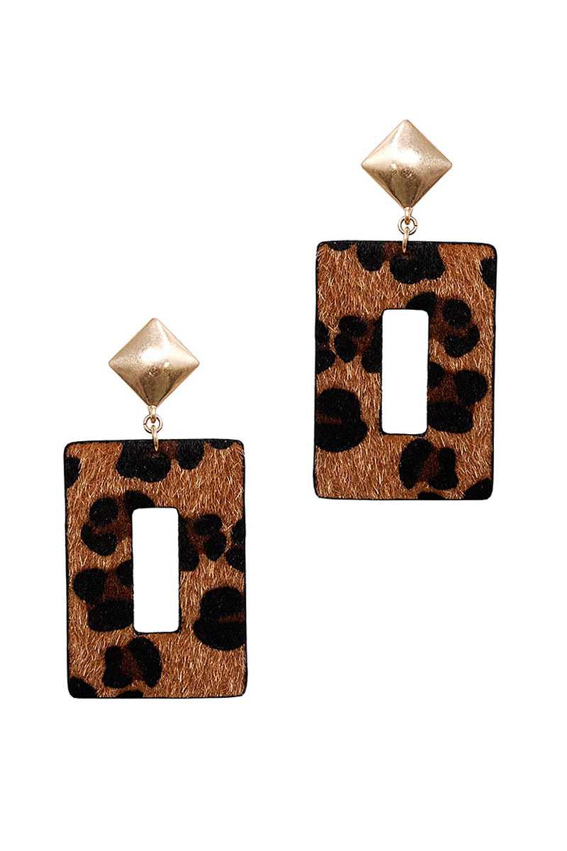Modern Rectangle Leopard Fur Dangle Drop Earring