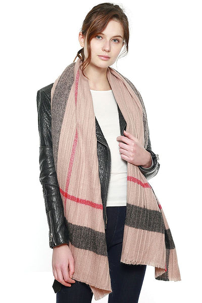 Forget Me Knot Pink Grey Plaid Pattern Pleated Infinity Scarf
