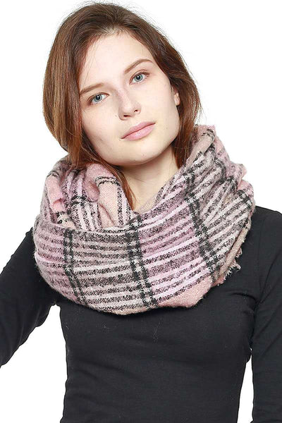 Forget Me Knot Camel Navy Pink Multi Coloured Plaid Infinity Scarf