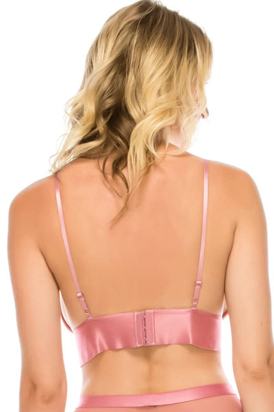 Farrah Fabienne Nylon Blend Crisscross Strappy Sheer Velvet Dark Pink Bralette