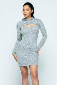 Brushed Hacci Side Piping Detail Hoodie And Tank Top Dress Set