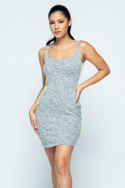 Brushed Hacci Side Piping Detail Hoodie And Tank Top Dress Set