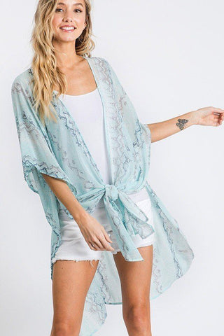 Callista Karista 100% Polyester Blend Made In U.S.A. Chiffon Patterned Open Front Kimono (Mint)