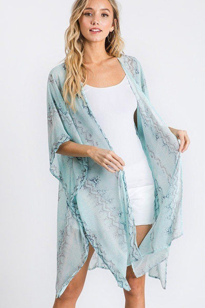 Callista Karista 100% Polyester Blend Made In U.S.A. Chiffon Patterned Open Front Kimono (Mint)