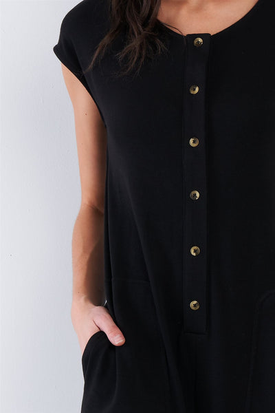 The Hanna Brianna Polyester Blend Flared Leg Zipper Back Criss-Cross Front Tie Design Jumpsuit (Black)