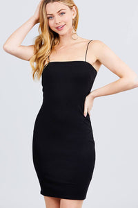 Janie Delanie 88% Rayon 12% Spandex Straight Neck Heavy Rib Knit Cami Mini Dress (Black)