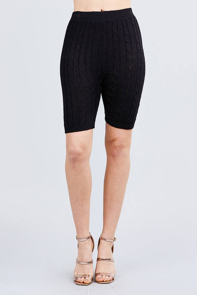 Our Best 100% Acrylic Twisted Effect Cable Knit Bermuda Length Sweater Shorts-Pair With Our Best Twisted Effect 100% Acrylic Sweater Top (Black)