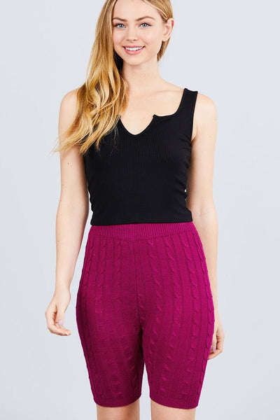 Our Best 100% Acrylic Twisted Effect Cable Knit Bermuda Length Sweater Shorts-Pair With Our Best 100% Acrylic Twisted Effect Sweater Top (Magenta)