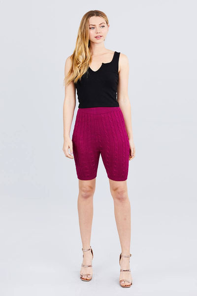 Our Best 100% Acrylic Twisted Effect Cable Knit Bermuda Length Sweater Shorts-Pair With Our Best 100% Acrylic Twisted Effect Sweater Top (Magenta)