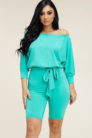 Katrina Serena Polyester/Spandex Blend Slouchy French Terry 3/4 Sleeve Romper (Mint)