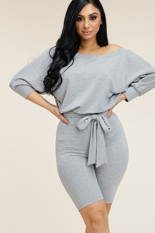 Katrina Serena Polyester/Spandex Blend Slouchy French Terry 3/4 Sleeve Romper (Heather Grey)
