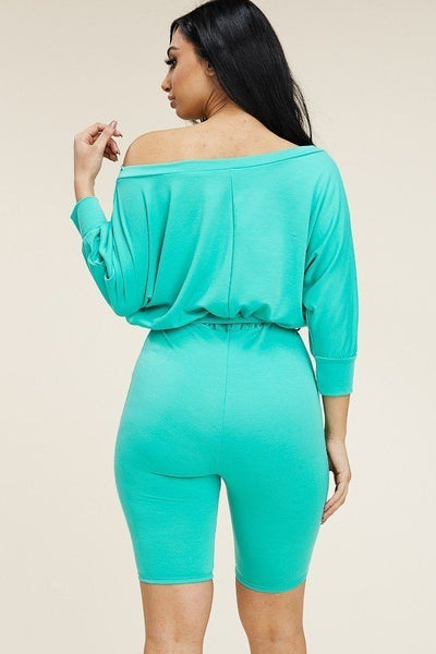 Katrina Serena Polyester/Spandex Blend Slouchy French Terry 3/4 Sleeve Romper (Mint)