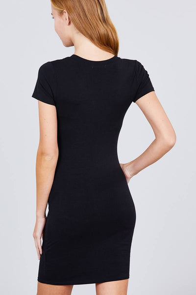 Clarissa Carrissa 92% Cotton 8% Spandex Short Sleeve Round Neck Knit Mini Dress (Black)