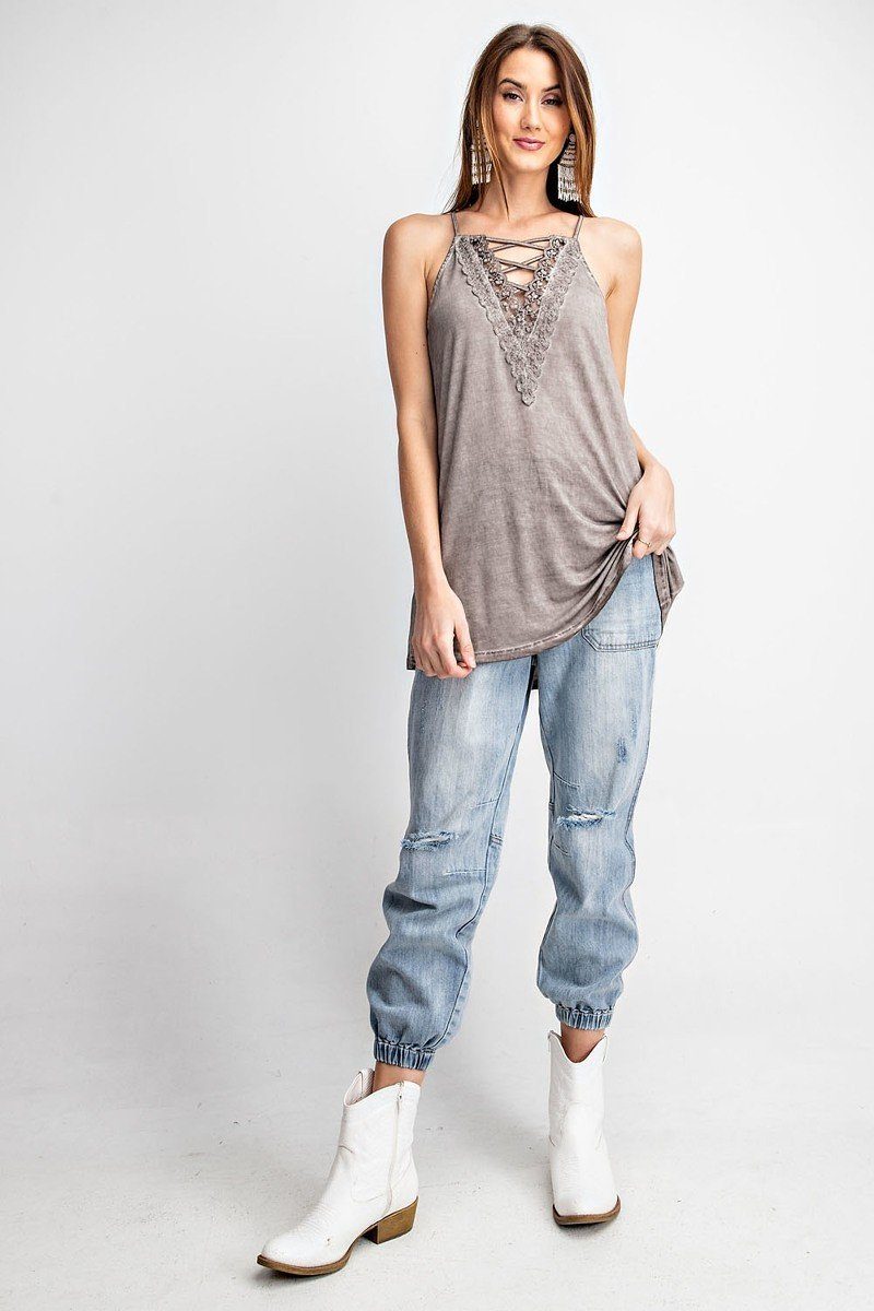 Perfect For The Season Laced Up Front Cami Tank Tunic