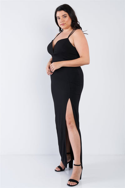 Diva Davina Plus Size Lovely Ladies Polyester Blend Sexy Floor Length Black Maxi Dress