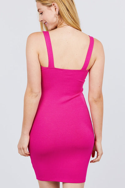 Heart To Heart/Heart Neck Rayon Blend w/Button Down Detail Heavy Rib Rayon Spandex Mini Knit Dress (Deep Pink)